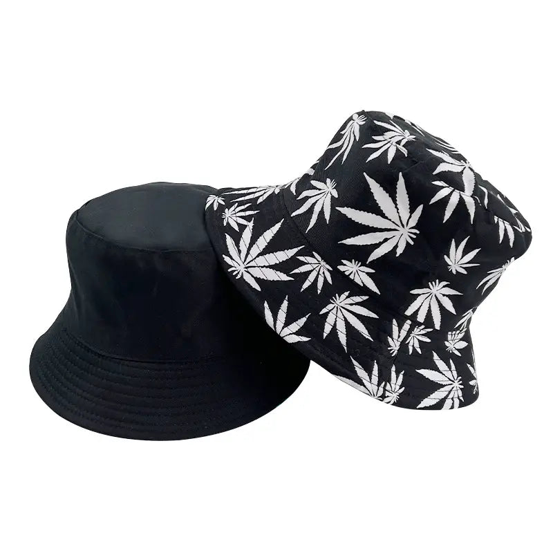1pc Black and White Colorful Leaf Print Bucket Hat Reversible Basin Hat Casual Sunscreen Travel Beach Hats