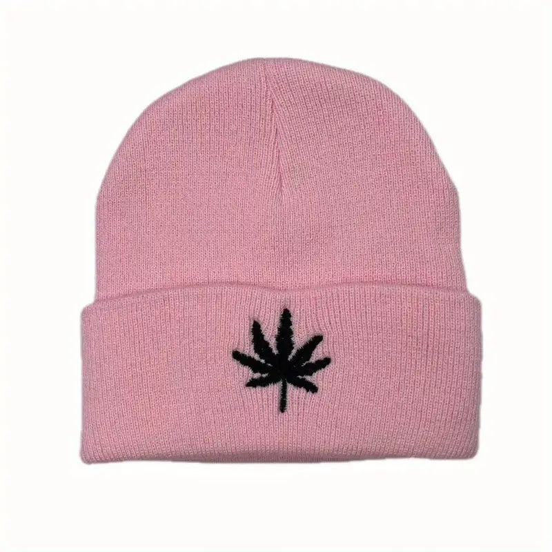 Adult Size Leaf Weed Beanie PINK