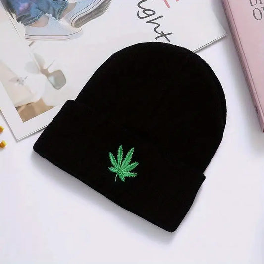 Leaf Weed Beanie Adult Size BLACK