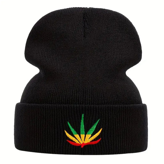 Leaf Weed Beanie Adult Size BLACK Rasta