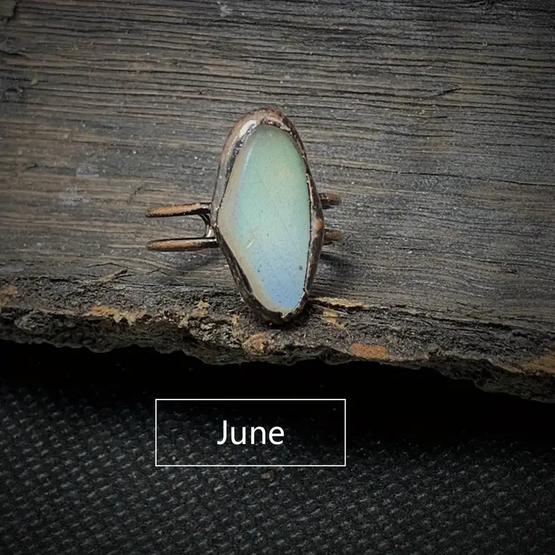 1pc LABRADORITE JUNE GEMINI Vintage Ring Zodiac Theme Inlaid Natural Stone Adjustable Cuff Ring