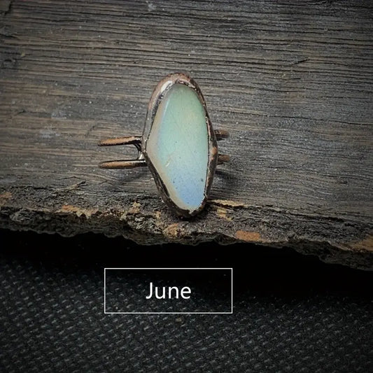 1pc LABRADORITE JUNE GEMINI Vintage Ring Zodiac Theme Inlaid Natural Stone Adjustable Cuff Ring