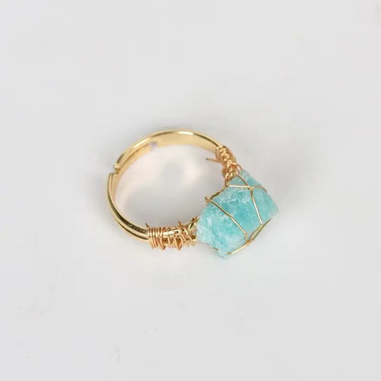 Natural Stone AMAZONITE Adjustable Finger Ring
