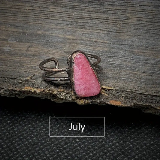 1pc RHODOCHROSITE JULY CANCER Vintage Ring Zodiac Theme Inlaid Natural Stone Adjustable Cuff Ring