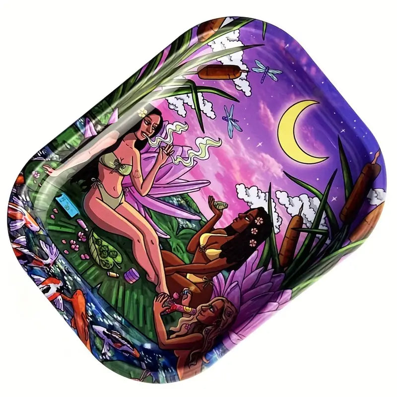 1pc, Rolling Tray, Creative Pattern Cigarette Rolling Tray, Metal Cartoon Rolling Tray, Washable Rolling Tray, Fruit Plate, Dessert Tray, Cigarette Plate, Cigarette Accessories Tray,