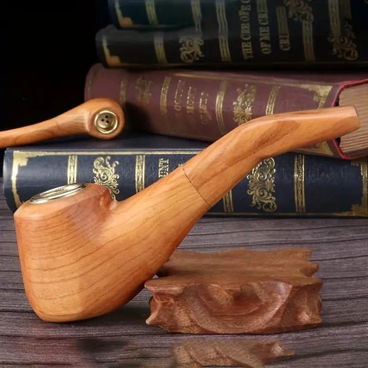 1pc Solid Wood Pipe: Retro Handmade Smoking Pipe for Beginners - Durable, Portable, and Stylish