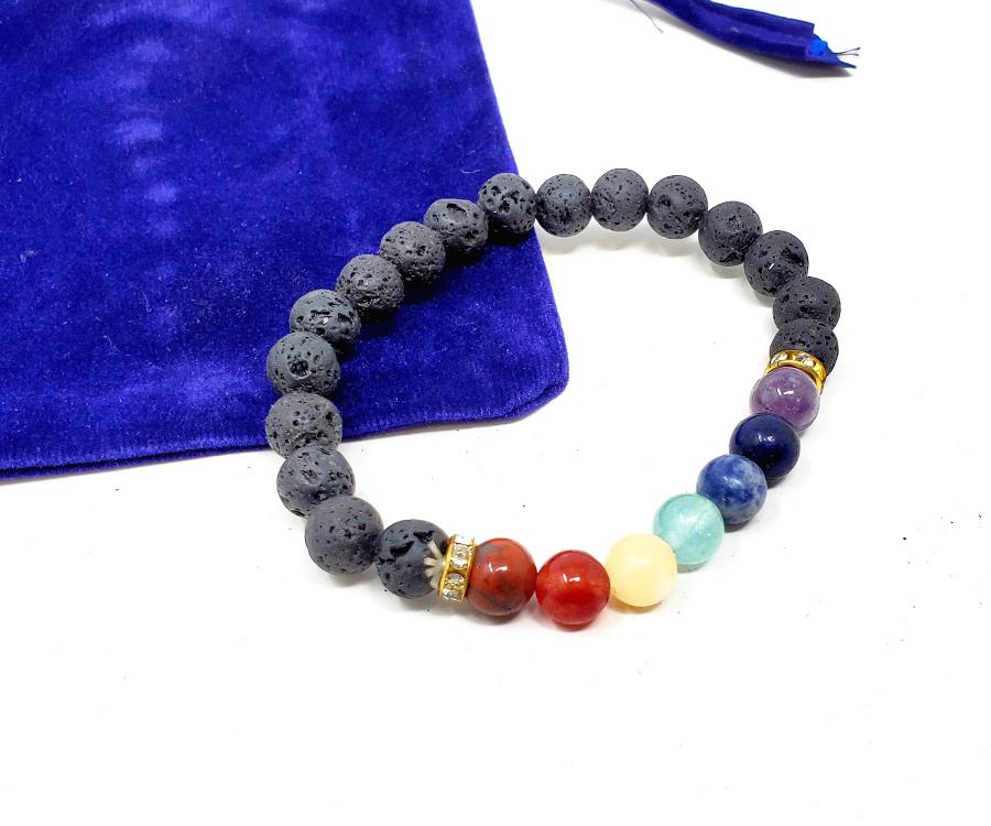 Lava Bead Chakra Bracelet w/ Velvet Bag