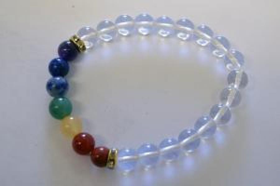 Crystal Quartz (Crown Chakra) Bracelet w/ Velvet Bag