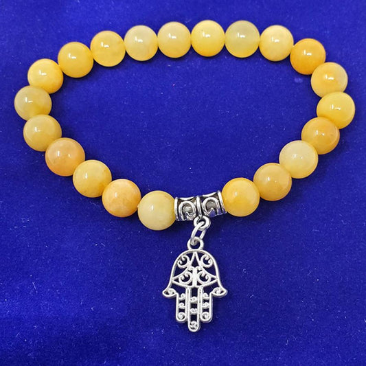 Yellow Aventurine Gem Stone Bracelet with Hamsa Hand Charm w/ Velvet Bag