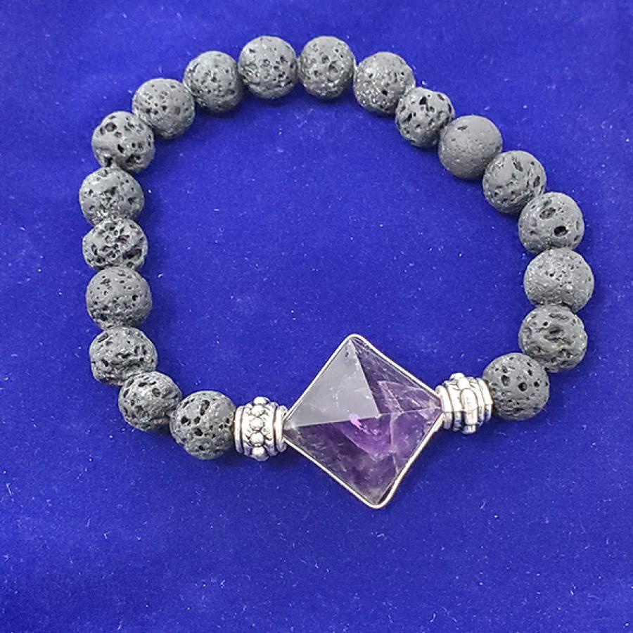 Lava & Amethyst Pyramid Bracelet w/ Velvet Bag