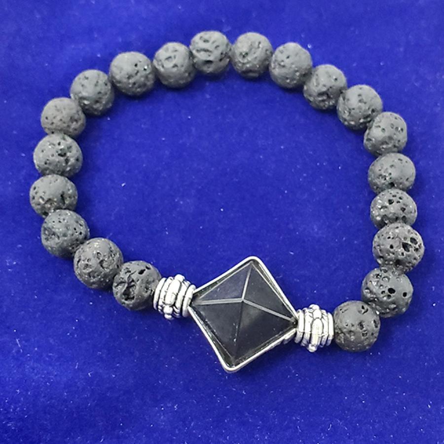 Lava & Black Agate Pyramid Bracelet w/ Velvet Bag