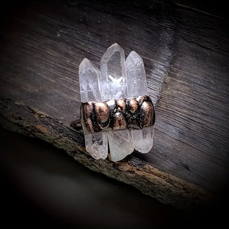 1pc Vintage Ring Inlaid Natural Quartz Crystal Adjustable