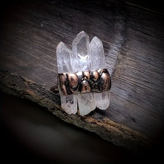 1pc Vintage Ring Inlaid Natural Quartz Crystal Adjustable