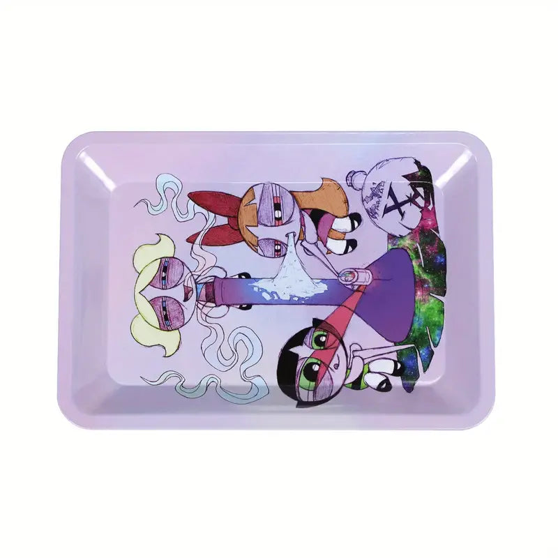 1pc Power Puff Girls Cartoon Metal Rolling Tray - Perfect for Cigarette Rolling & Smoking Accessories!