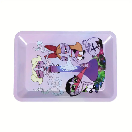 1pc Power Puff Girls Cartoon Metal Rolling Tray - Perfect for Cigarette Rolling & Smoking Accessories!