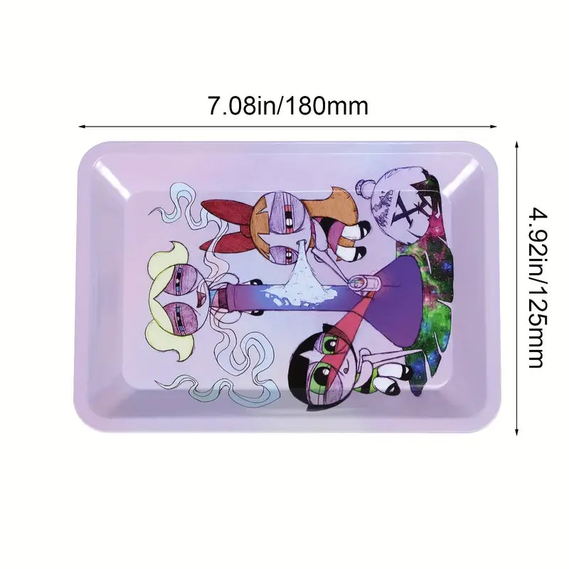 1pc Power Puff Girls Cartoon Metal Rolling Tray - Perfect for Cigarette Rolling & Smoking Accessories!