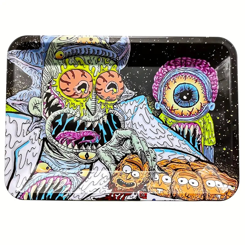 1pc, Rick and Morty Rolling Tray, Metal Tobacco Rolling Tray, Cigarette Rolling Tray, 5.5*7.1inches, Smoking Accessories, Tobacco Accessories