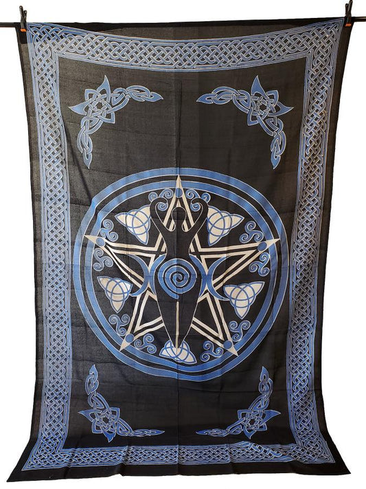 Goddess of Earth within Pentagram and Celtic knots printed Tapestry