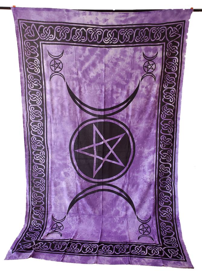 Triple Moon Pentagram printed Tapestry