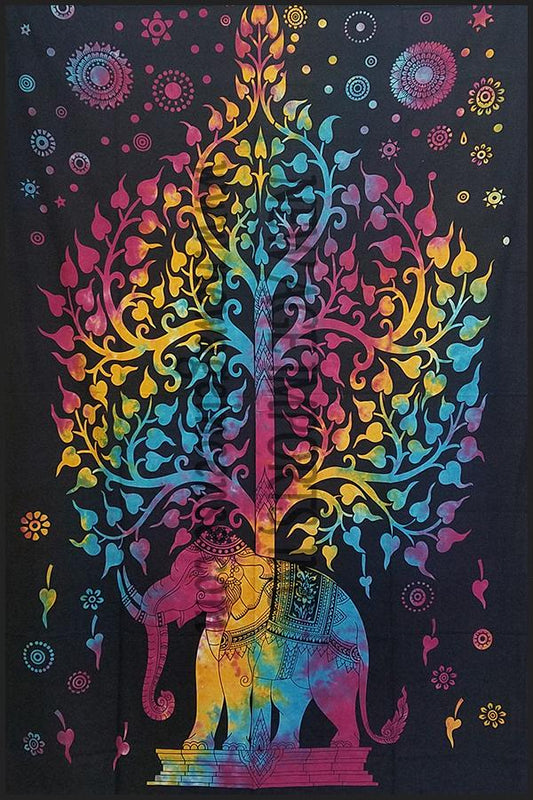 Elephant Tree of Life Tie Dye Tapestry 54x86"