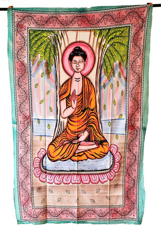 Meditating Buddha Cotton Tapestry 54x86" Multi Color