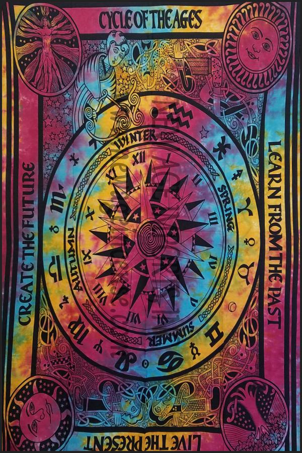 Cycle of Ages Tie Dye Tapestry 54x86"